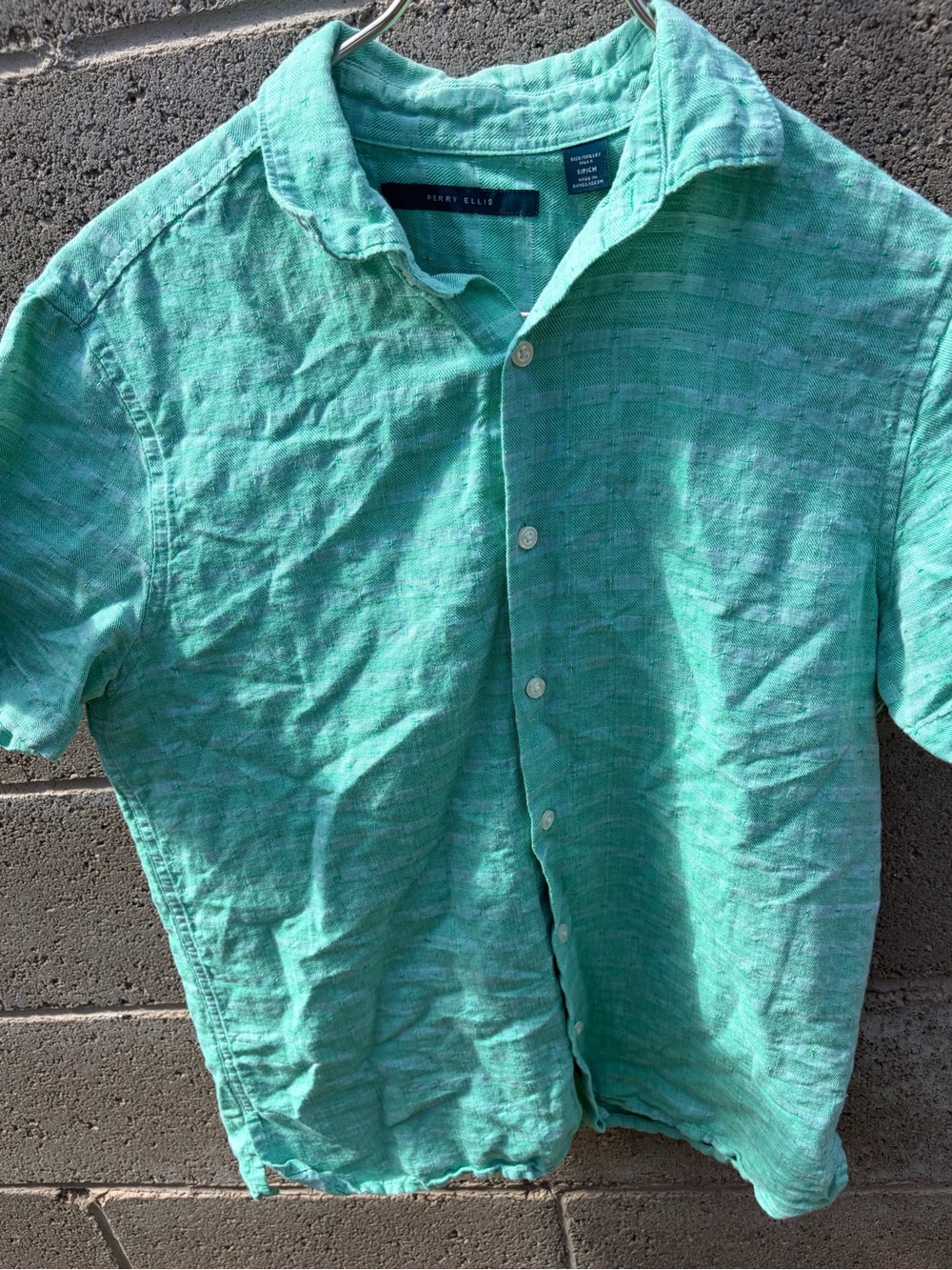 Perry Ellis Short-Sleeve Button Down Shirt in Aqua